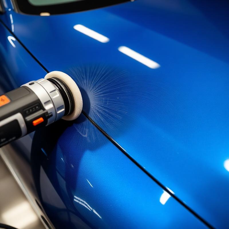 Professional paint correction machine polisher removing swirl marks from car paint